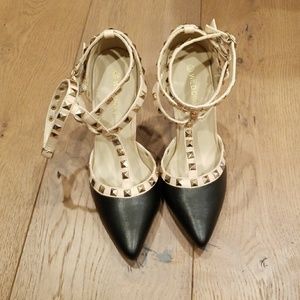 Wild Diva Black Rock Stud Pointy Toe Heels